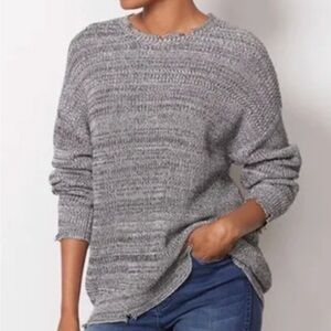 PISTOLA Black White Marl Knit Distressed Fringe Crew Neck Sweater Size‎ S